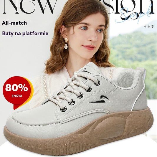 🔥👟【35-40】2026 Nowe skórzane buty casualowe z grubą podeszwą i okrągłym noskiem, wygodne buty damskie na co dzień