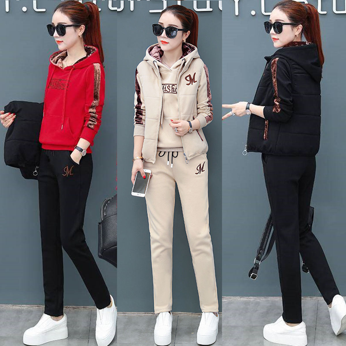 🔥30% OFF！【Spodnie + bluza + kamizelka】 Nowy styl damski, ciepły, aksamitny garnitur do uprawiania sportu i wypoczynku