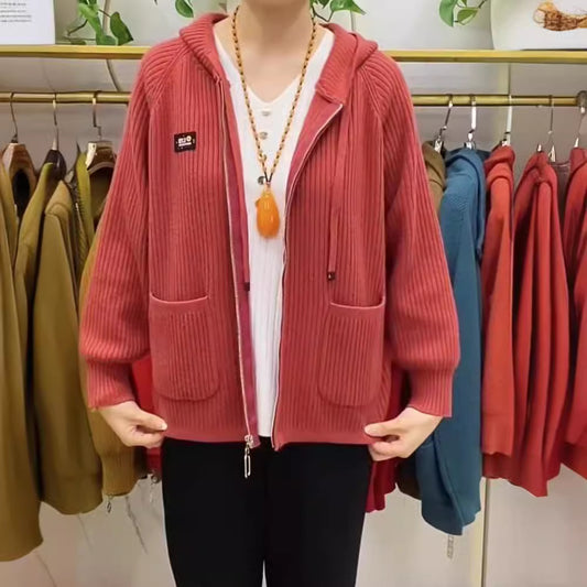 💓💓【L-3XL】2026 nowa kurtka z kapturem w pionowe paski, sweterek z dzianiny