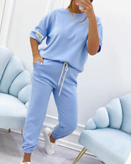 ⏳ 【S-5XL】Oferta ograniczona czasowo! ⏰Damski zestaw casualowy z jednolitym topem i spodniami