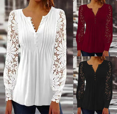 【HOT🎁🔥💥】【S-3XL：40-80KG】Nowy koronkowy V-neck long-sleeved top nie jest łatwy do pill, miękkie i nie przebić skórę, wszechstronny i smukły