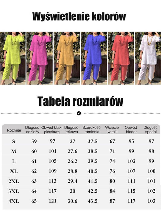 【40-100kg】Letnia nowa moda jednokolorowy temperament dojeżdżający do pracy w stylu etnicznym z długimi rękawami dwuczęściowy garnitur