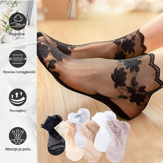 🧦【10 par】 Piękne, niewidoczne, koronkowe, antypoślizgowe, cienkie skarpetki