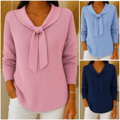 💕【S~5XL】👚Sweter damski w jednolitym kolorze z wiązaniem i długim rękawem, swobodny i luźny