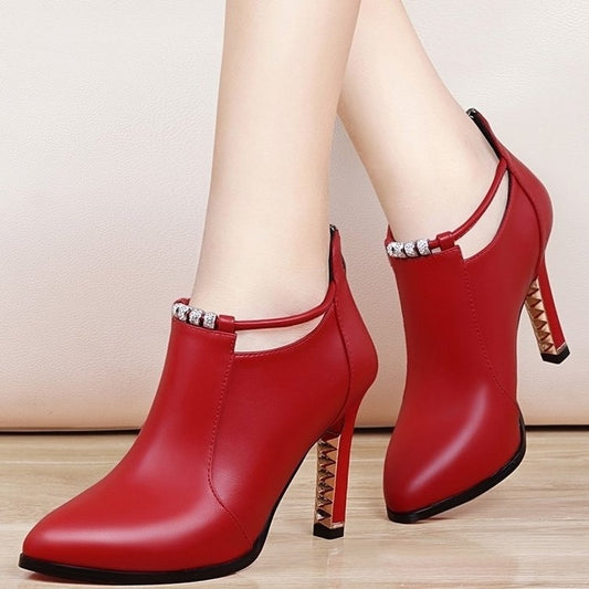 👠【34-40】--1 para 129 zł.，2025 Jesienno-zimowe nowe oryginalne skórzane szpilki ze szpiczastym noskiem, wszystkie pasujące botki