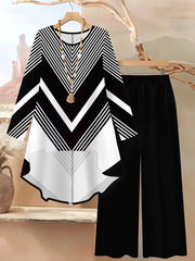 ⏳Oferta ograniczona czasowo⏰【50-120 kg】👚Top + spodnie — luźny damski komplet z nadrukiem, wygodny i swobodny