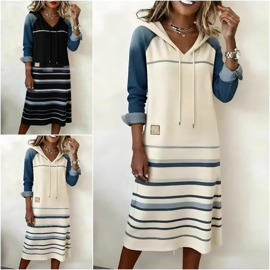 🌷🌞【S-3XL】2026 Nowa sukienka z kapturem z denimu w bloki kolorystyczne