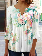 【S–5XL】Modny damski T-shirt z nadrukiem i dekoltem w serek – wygodny, luźny i elegancki do noszenia na co dzień