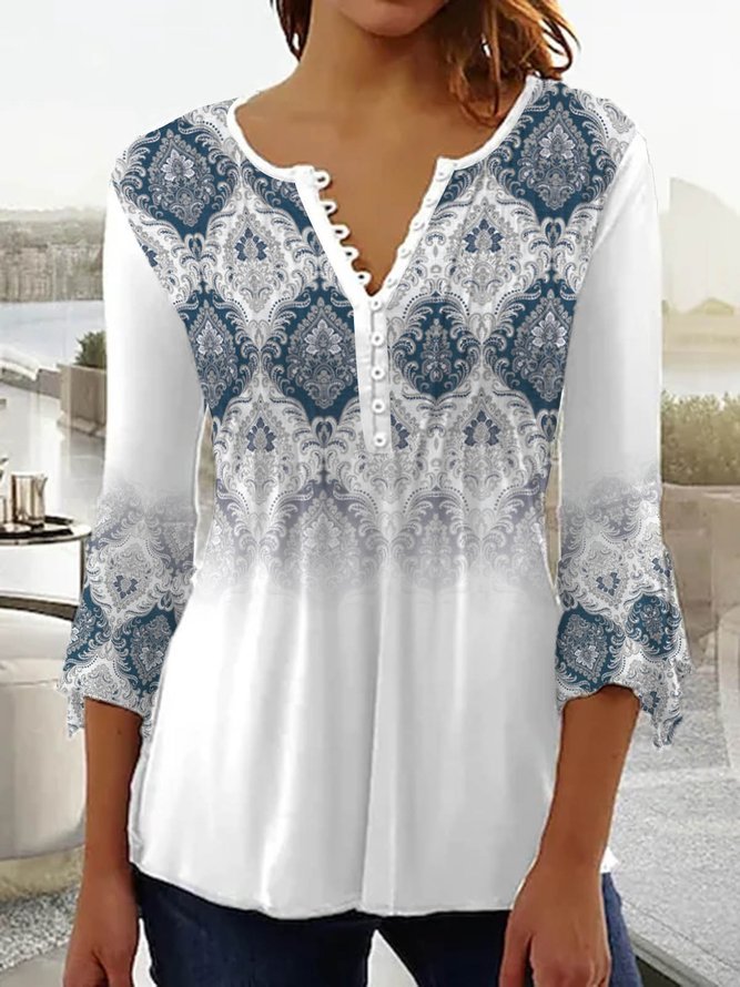【S–5XL】Modny damski T-shirt z nadrukiem i dekoltem w serek – wygodny, luźny i elegancki do noszenia na co dzień