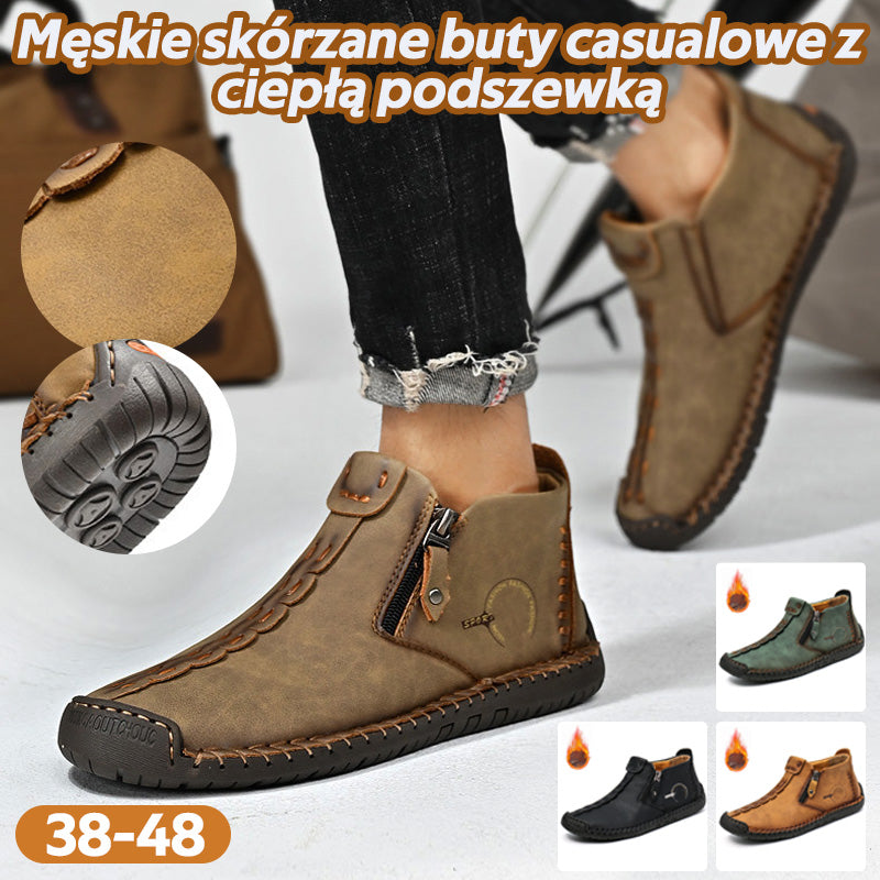 👞💥【38-48】Nowość Zima 2026: Męskie Botki Martensy z Wyściółką Futerkiem i Zamek Błyskawiczny