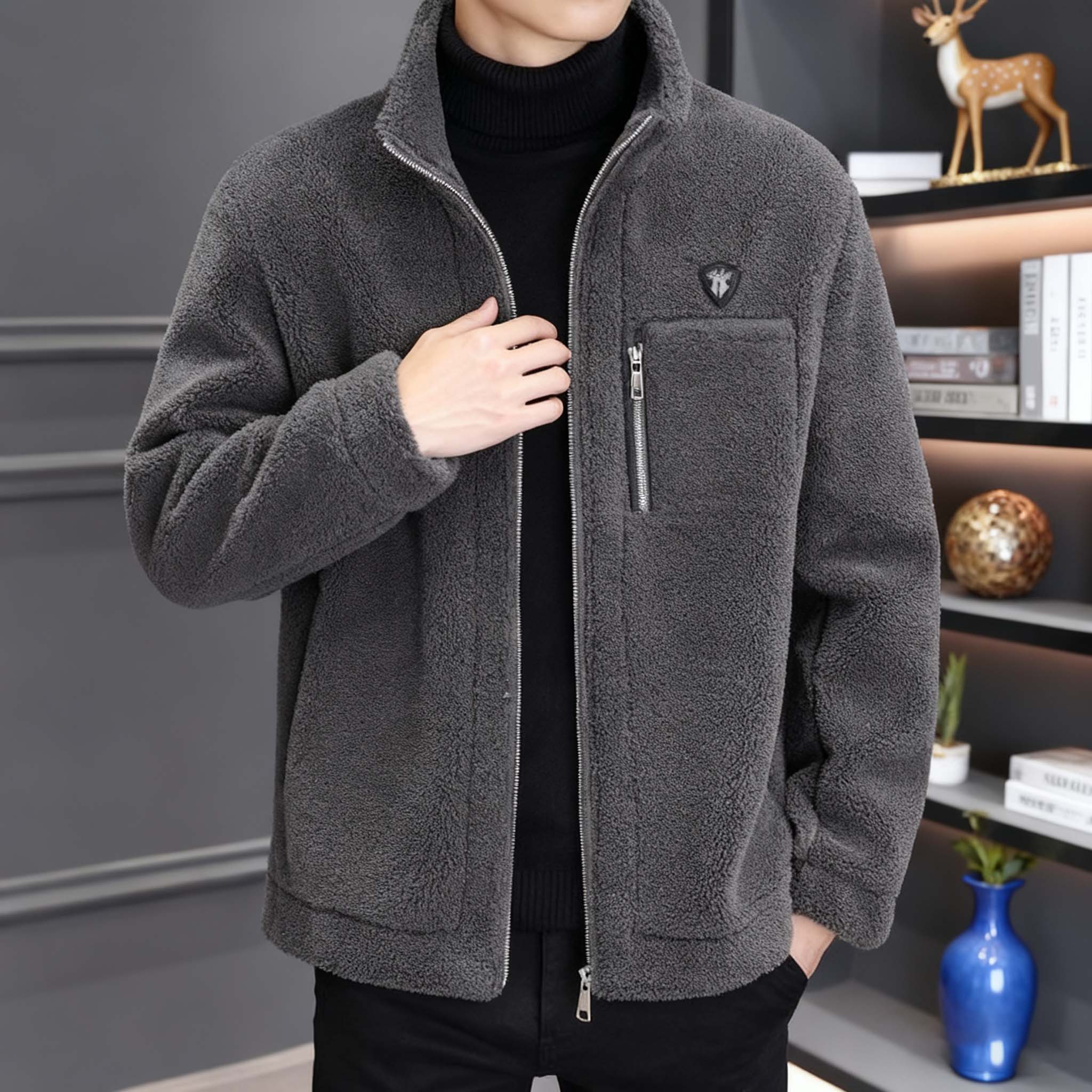 🔥🔥😍30% zniżki!🔥【M-4XL】🐏Nowa zimowa kurtka z jagnięcej skóry męska Gruby, ciepły, swobodny płaszcz męski