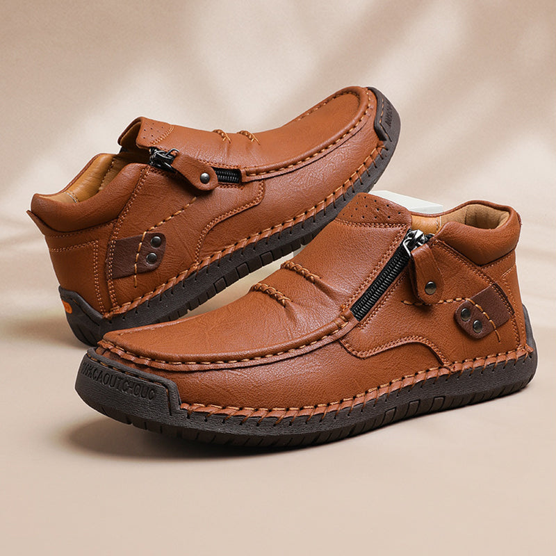 ✨🥾 【Wysokiej jakości buty męskie】Męskie robocze buty rowerowe, skóra premium, ręcznie robione, z podparciem stopy-4203813