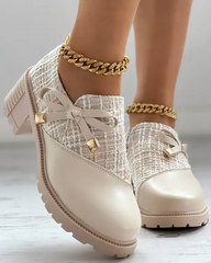 Modne buty damskie 2026，[Rozmiary 35-40] Stylowe, wczesnowiosenne, skórzane buty z ozdobną kokardką.