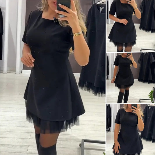 【S-3XL】Sukienka kryształowa z siateczkowym dołem