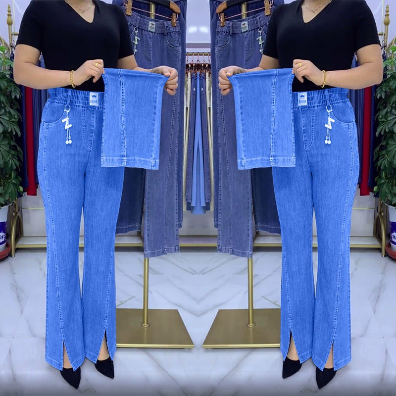 【S-4XL】Dżinsy z wysokim stanem wykonane z grubego, elastycznego denimu