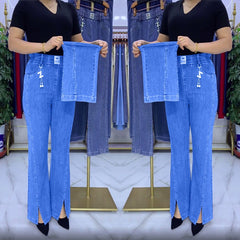 【S-4XL】Dżinsy z wysokim stanem wykonane z grubego, elastycznego denimu