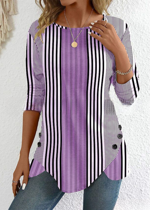 😍30% zniżki! 【S-3XL】 Damski top w paski z okrągłym dekoltem i nadrukiem