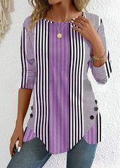 😍30% zniżki! 【S-3XL】 Damski top w paski z okrągłym dekoltem i nadrukiem