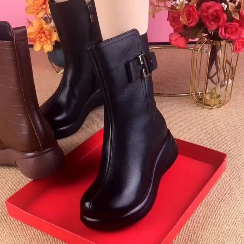 😍30% zniżki!【 35-41】💥Nowe skórzane buty do połowy łydki z 2026 roku, ciepłe śniegowce, z wewnętrzną wyściółką z polaru i wygodną, miękką i grubą podeszwą.