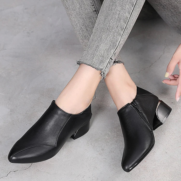 【35-40】 Modne damskie buty na niskim obcasie z miękkiej skóry
