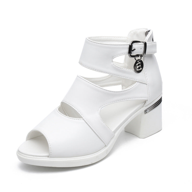 Buty letnie damskie【35-41】Nowe sandały letnie gruby obcas ażurowe usta ryby