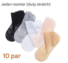 [Opakowanie 10 sztuk] Damskie letnie koronkowe krótkie skarpetki, cienka bawełna, krótkie skarpetki, pasujące do trampek i butów codziennych