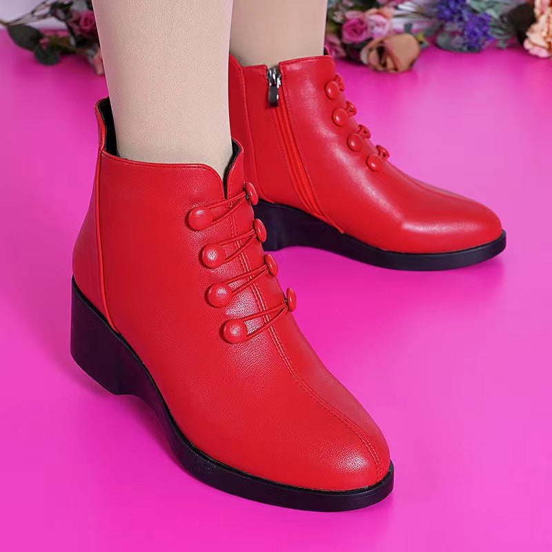 👢🥰【35-40】2026 Jesienne i zimowe popularne buty z miękkiej skóry ze skośnym obcasem dla kobiet