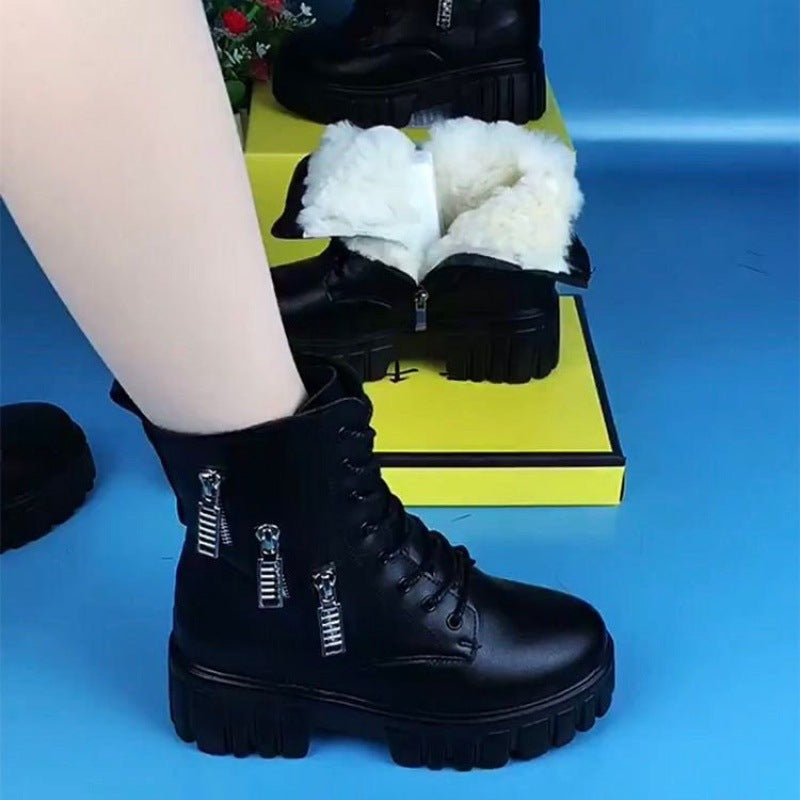 😍30% zniżki!【35-40】Nowe buty zimowe wykonane z pluszowej, pogrubionej skóry naturalnej z grubą podeszwą i bawełnianymi butami o zwiększonej wysokości.