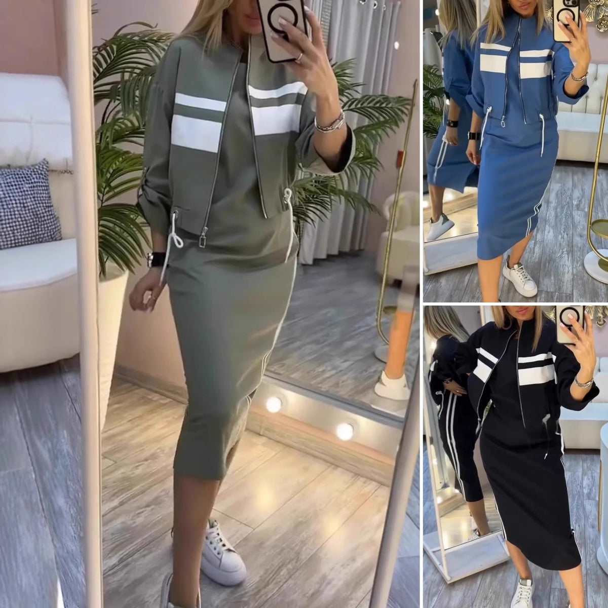💕😍【XS-3XL】Nowa, nowoczesna sukienka z okrągłym dekoltem i damski płaszcz, garnitur na co dzień