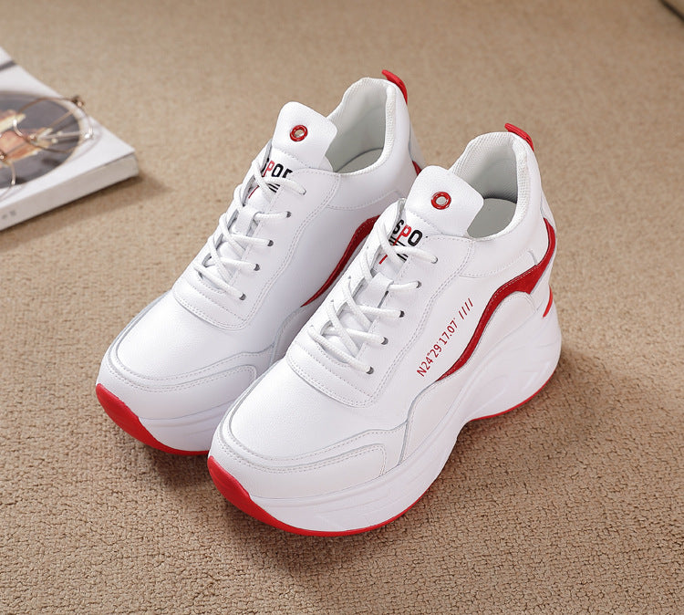 🔥【Gorąca wyprzedaż】Nowe skórzane buty sportowe z grubą podeszwą i wysokim stanem