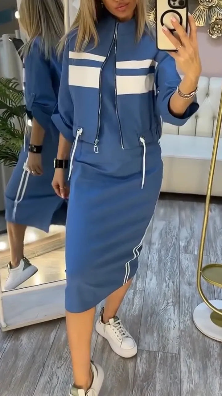 💕😍【XS-3XL】Nowa, nowoczesna sukienka z okrągłym dekoltem i damski płaszcz, garnitur na co dzień