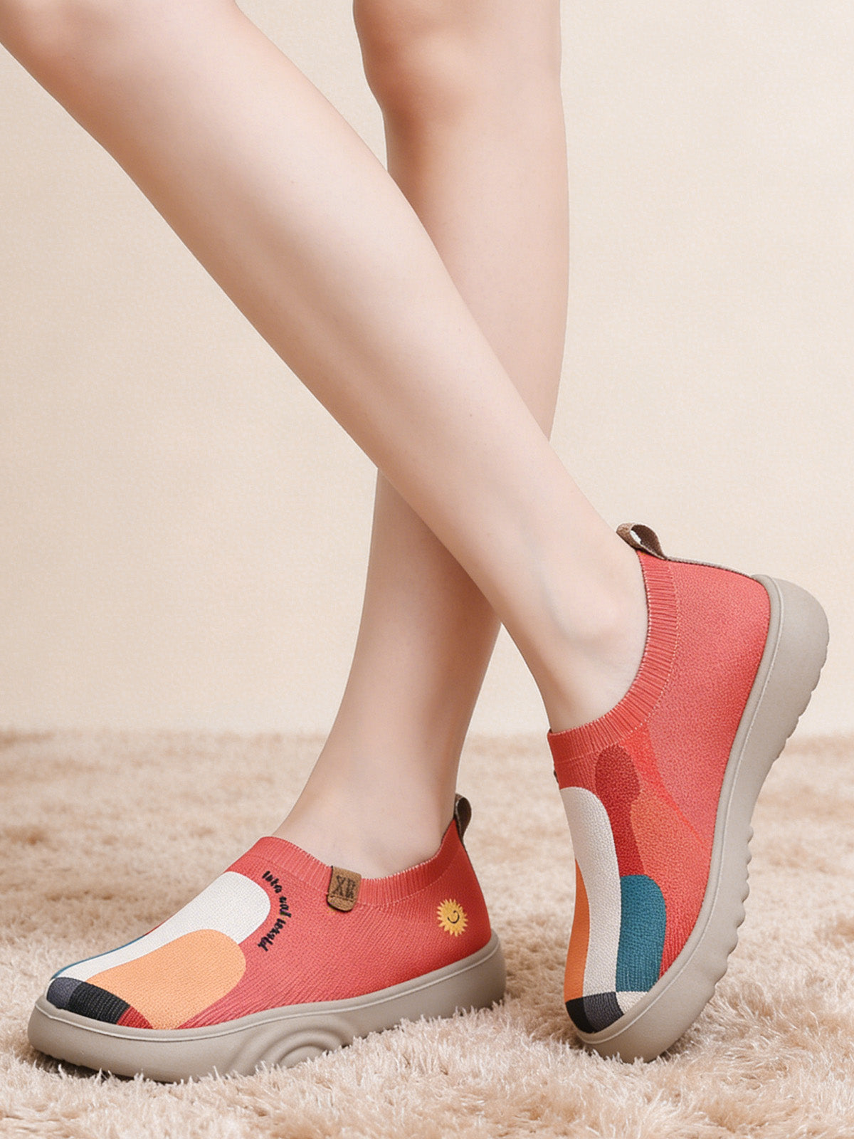 【35-41】Nowe buty wiosenne, codzienne buty na platformie, cholewka dzianinowa, wygodne i przewiewne.