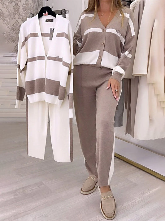 💕 Stylowy dwuczęściowy komplet z dzianiny w blokach kolorów