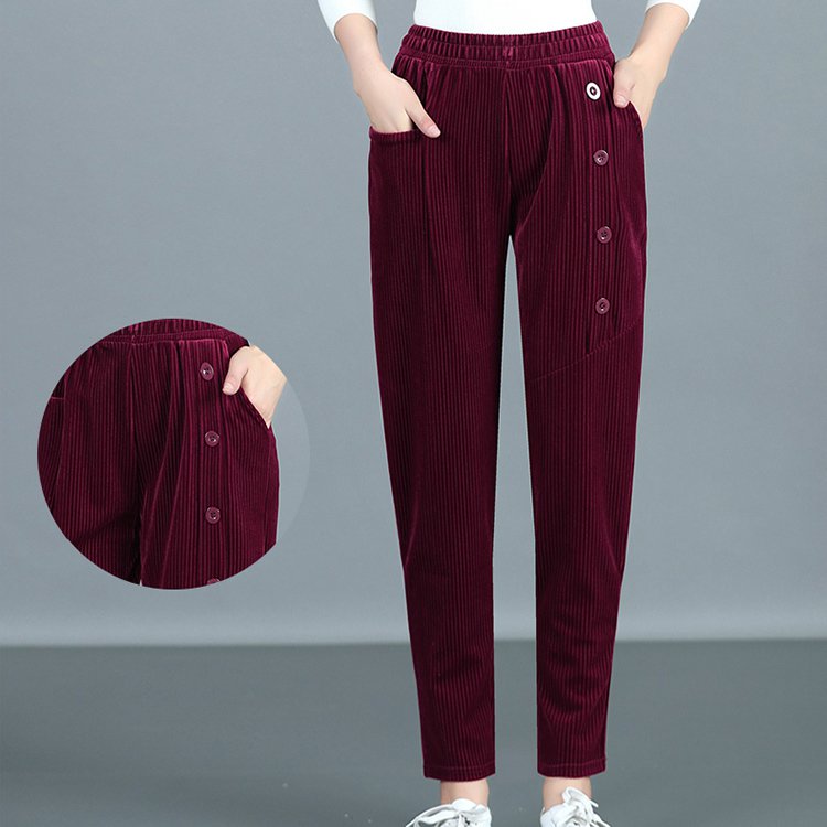 💕【XL-5XL】Aksamitne spodnie damskie zapinane na guziki