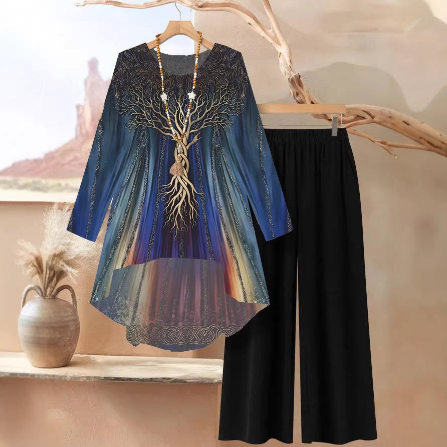 ⏳Oferta ograniczona czasowo⏰【50-120 kg】👚Top + spodnie — luźny damski komplet z nadrukiem, wygodny i swobodny