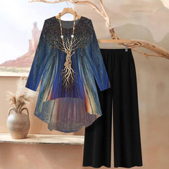 ⏳Oferta ograniczona czasowo⏰【50-120 kg】👚Top + spodnie — luźny damski komplet z nadrukiem, wygodny i swobodny
