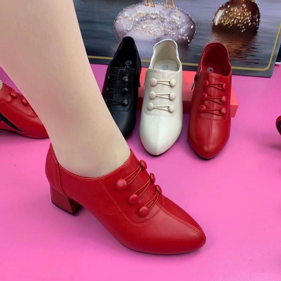 [Rozmiary 35-40] Nowe modne, miękkie skórzane buty na średnim obcasie