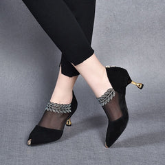 ✨【Rozmiary 35-40】🏆2026 Nowe buty na obcasie z siateczki z kryształkami i szpiczastym noskiem dla kobiet, eleganckie i stylowe，Obcas 5,5 cm