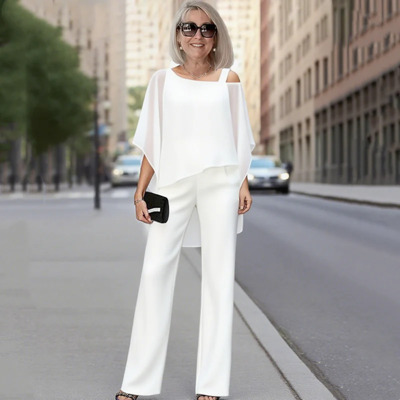 ⏳Oferta ograniczona czasowo⏰【50-120 kg】👚👖Dwuczęściowy komplet damski, przyjazny dla skóry komplet z odkrytymi ramionami✅【Top + spodnie】