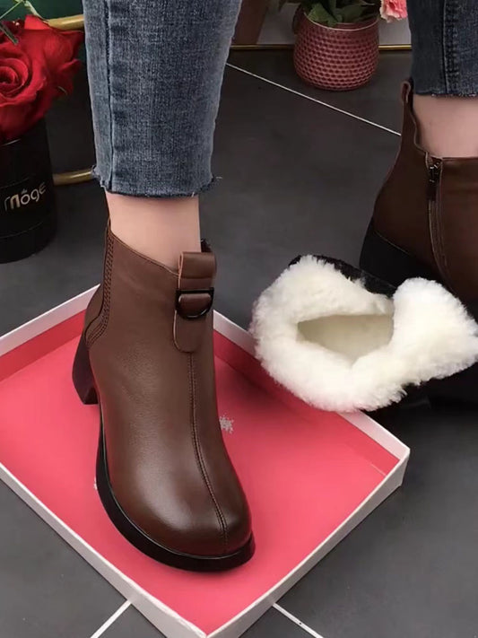 【35-40】Włoskie, ręcznie robione botki damskie z pogrubionej skóry kaszmirowej