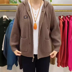 💓💓【L-3XL】2026 nowa kurtka z kapturem w pionowe paski, sweterek z dzianiny