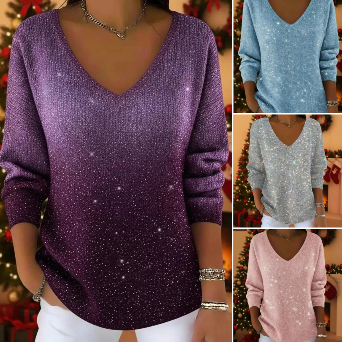 👚👚【S-5XL】Nowy damski sweter z długimi rękawami i dekoltem w serek
