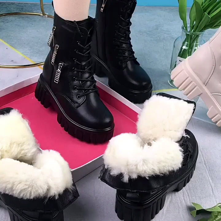 😍30% zniżki!【35-40】Nowe buty zimowe wykonane z pluszowej, pogrubionej skóry naturalnej z grubą podeszwą i bawełnianymi butami o zwiększonej wysokości.