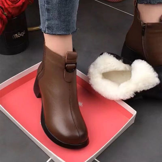 【35-40】Włoskie, ręcznie robione botki damskie z pogrubionej skóry kaszmirowej