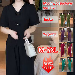 🌸【Top + Spodnie z szerokimi nogawkami】Modny garnitur z lodowego jedwabiu【M-5XL】