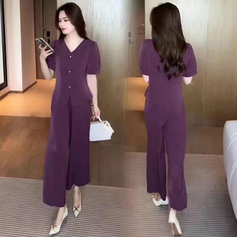 🌸【Top + Spodnie z szerokimi nogawkami】Modny garnitur z lodowego jedwabiu【M-5XL】