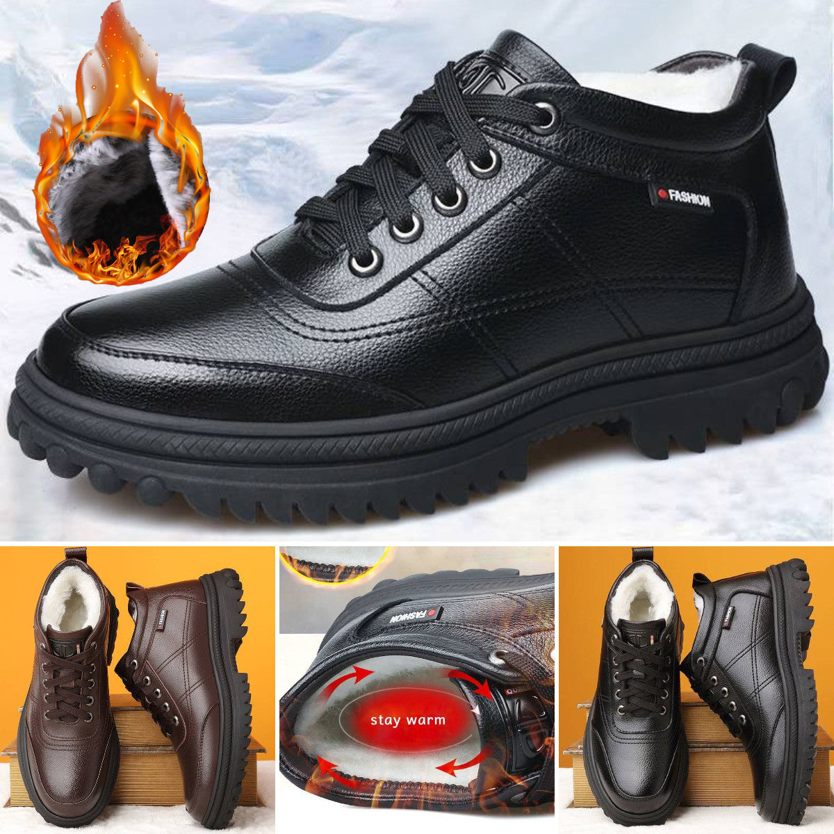 😍30% zniżki!🔥【39-44】Zimowe, grube, puszyste, ciepłe, ciepłe, skórzane buty męskie o grubej podeszwie