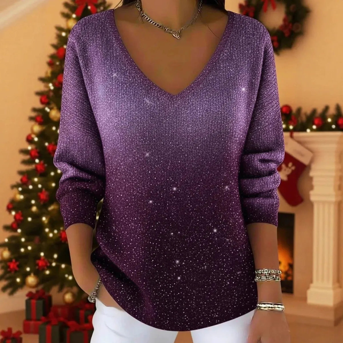 👚👚【S-5XL】Nowy damski sweter z długimi rękawami i dekoltem w serek