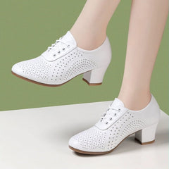 🔥【Rozmiary 35–40】🔥【Wysokość obcasa: 5 cm】👡 Damskie buty z prawdziwej skóry, oddychające i perforowane