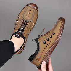 🔥Ograniczona ilość🔥✨【Rozmiary 39-44】Męskie buty codzienne z wydrążoną, oddychającą i antypoślizgową cholewką z prawdziwej skóry